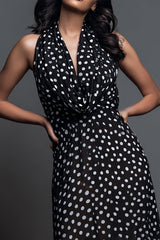 Schwarz-Weißes Dot A Linie Neckholder Langes Ballkleid