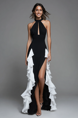 Neckholder Schwarz Weiß Ausschnitt Rüschen Ballkleid