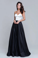 Schwarz-weißes Langes Ballkleid aus Satin in A-Linie