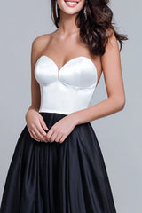 Schwarz-weißes Langes Ballkleid aus Satin in A-Linie
