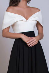 Schwarz Weiß Schulterfreies Langes Ballkleid aus Satin