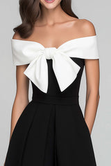Schwarz-Weiß Schulterfreies Langes Ballkleid mit Schleife