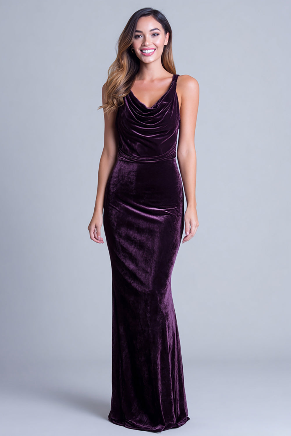 Pflaume Spaghettiträger Etui Ballkleid aus Samt