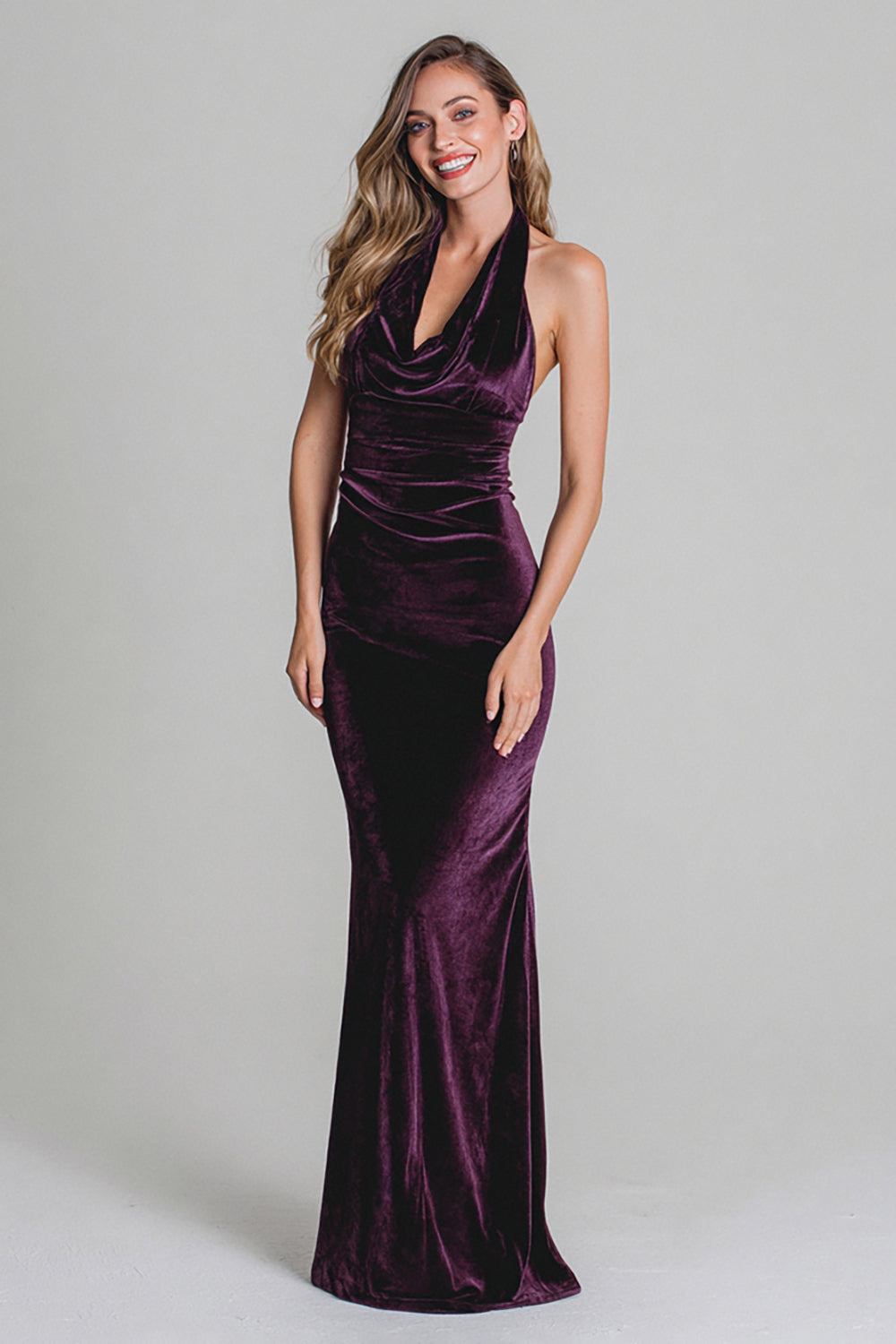 Neckholder Samt Etui Pflaume Langes Ballkleid