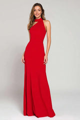 Rotes Satin Etui Stehkragen Langes Ballkleid
