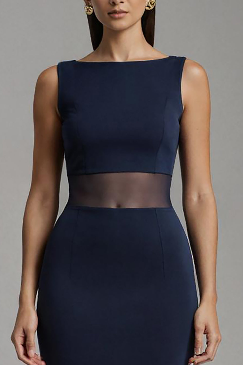 Marineblaues Meerjungfrauen Maxi Ballkleid mit Bateau-Ausschnitt