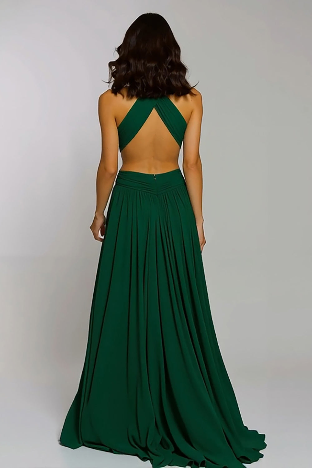 Dunkelgrünes Neckholder A-Linie Abendkleid mit offenem Rücken