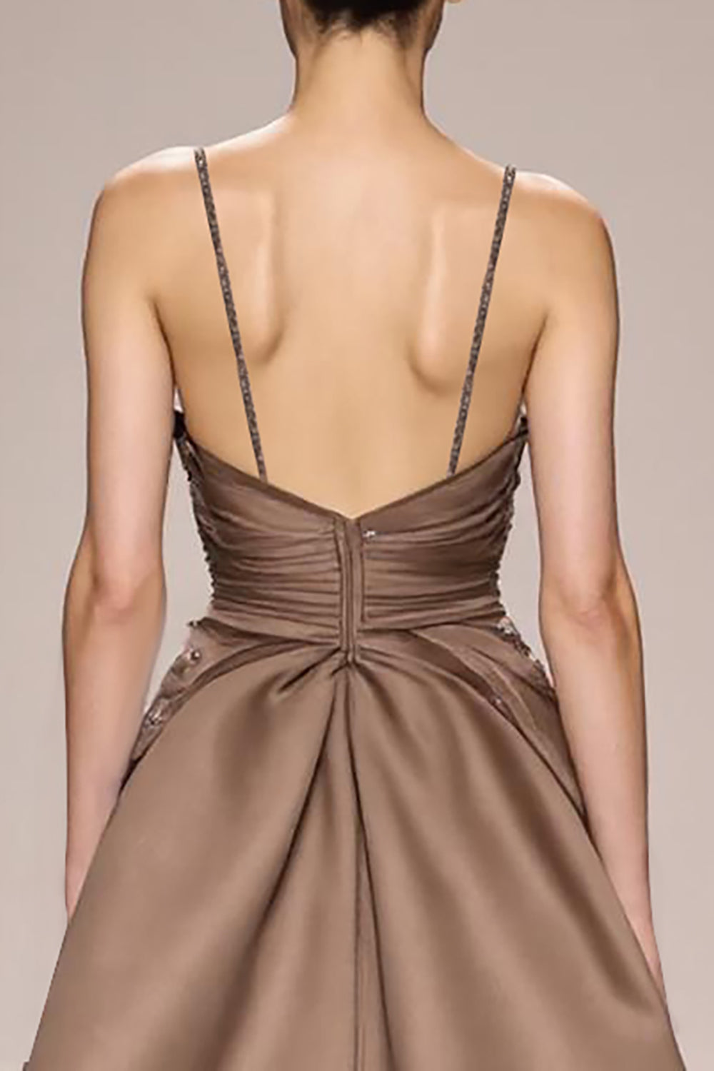 Kaffee Satin Gerafft A Linie Langes Abendkleid mit Schlitz