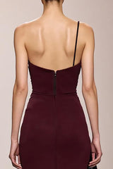Burgunder Satin Meerjungfrauen Abendkleid mit Schlitz