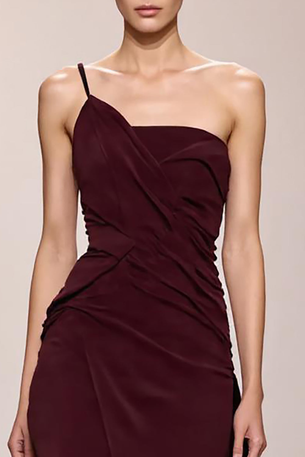 Burgunder Satin Meerjungfrauen Abendkleid mit Schlitz