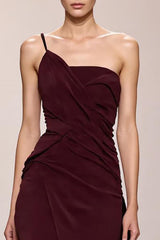 Burgunder Satin Meerjungfrauen Abendkleid mit Schlitz