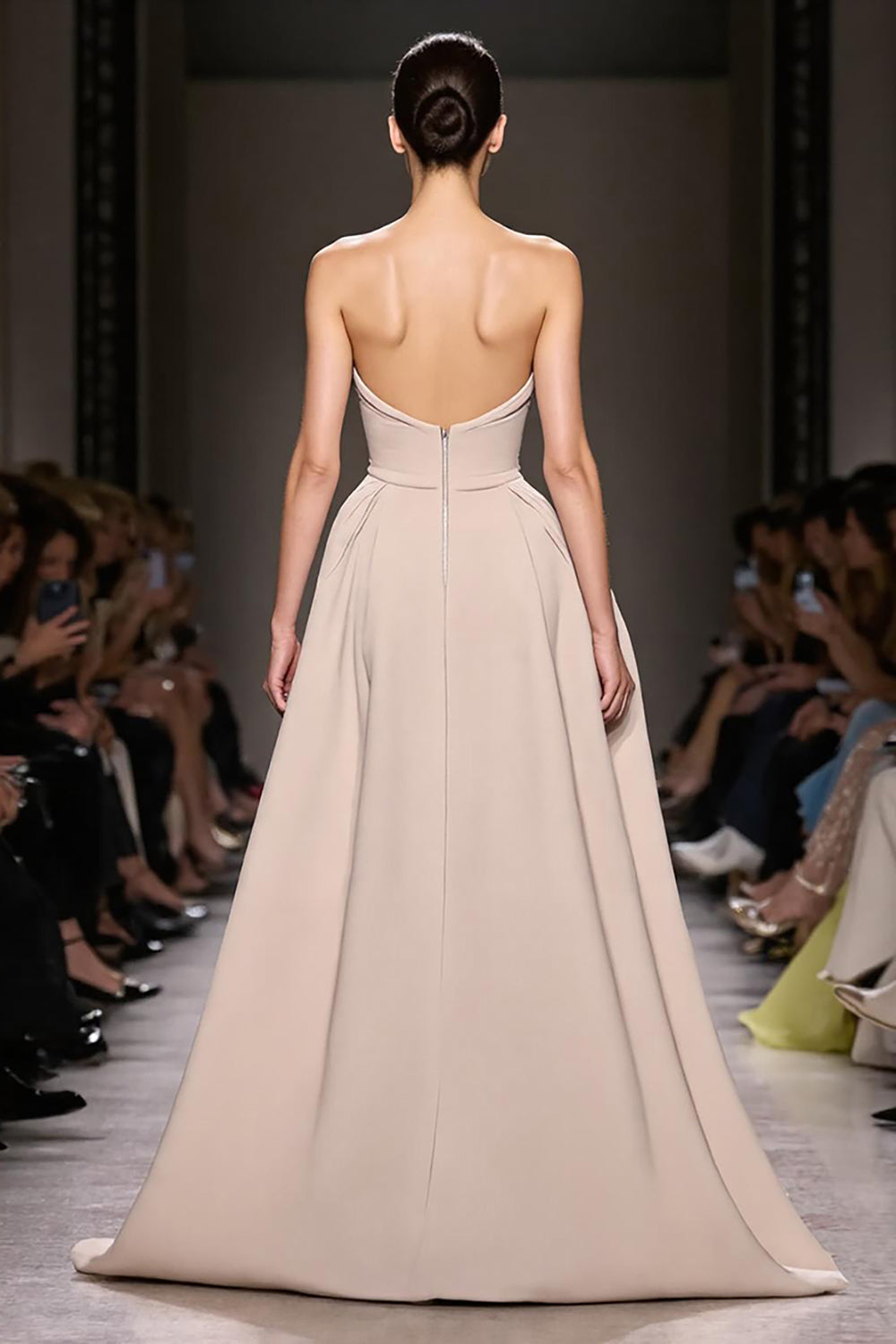 Champagner A Linie Spaghettiträger Langes Abendkleid mit Schlitz