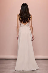 Elfenbein Gerafftes Abendkleid aus Satin mit Schlitz