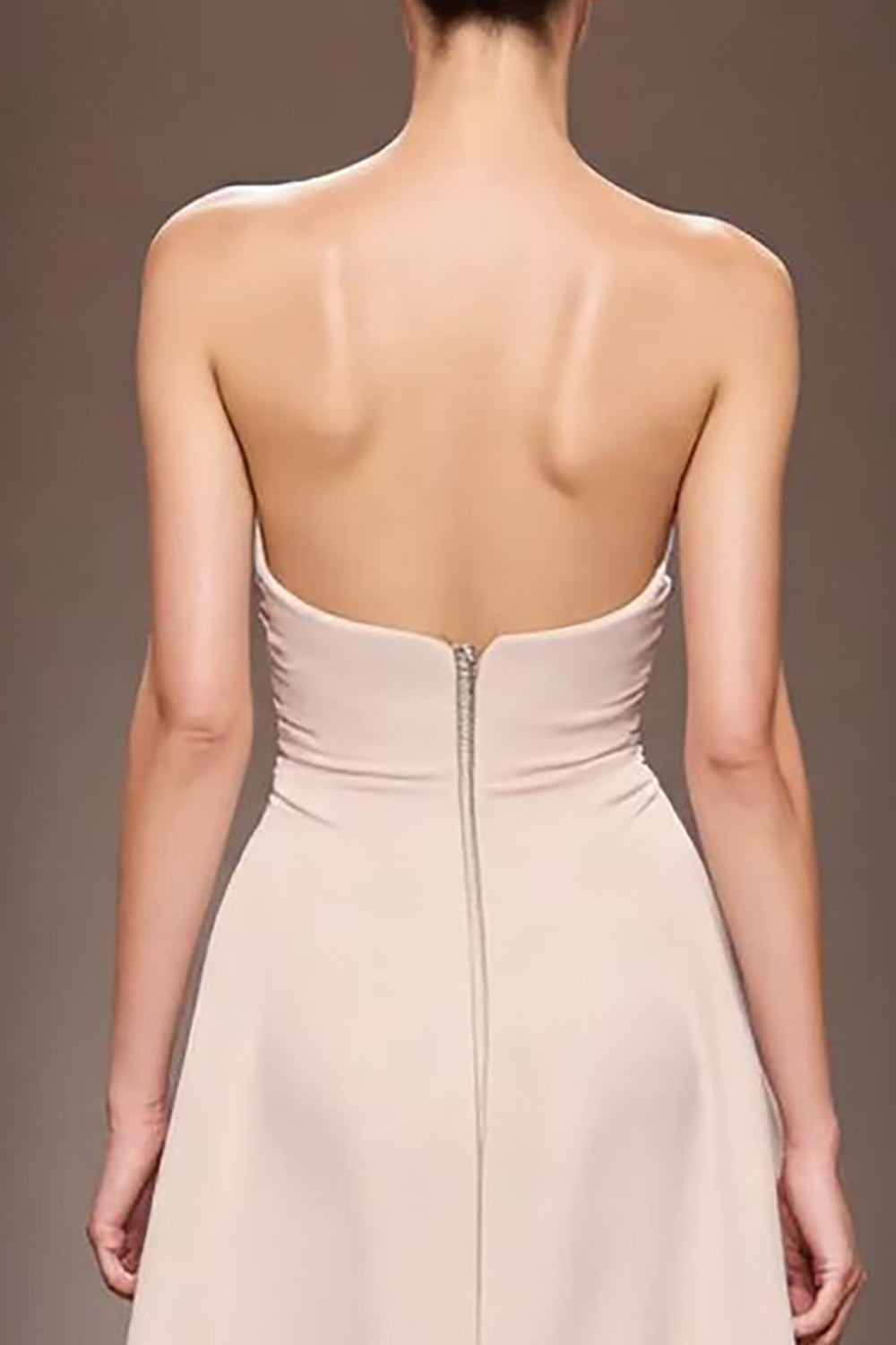 Champagner Satin Meerjungfrauen Trägerloses Gerafftes Langes Abendkleid