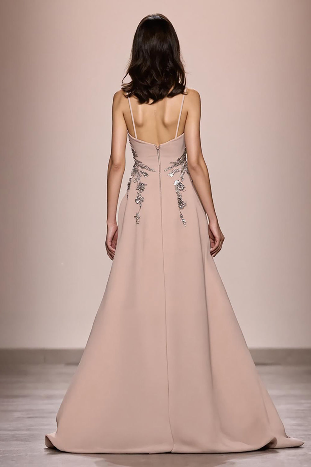 Champagner A Linie Langes Abendkleid aus Satin mit Schlitz