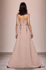Champagner A Linie Langes Abendkleid aus Satin mit Schlitz