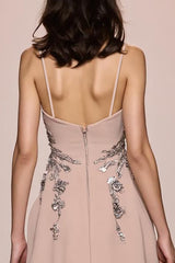 Champagner A Linie Langes Abendkleid aus Satin mit Schlitz