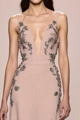 Champagner A Linie Langes Abendkleid aus Satin mit Schlitz