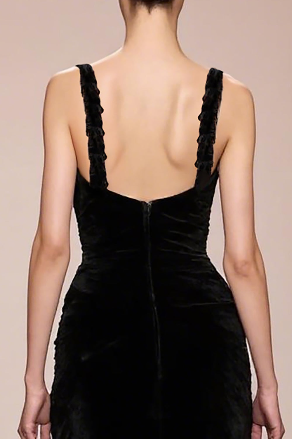 Schwarzes Rückenfreies Langes Abendkleid aus Samt mit Schlitz