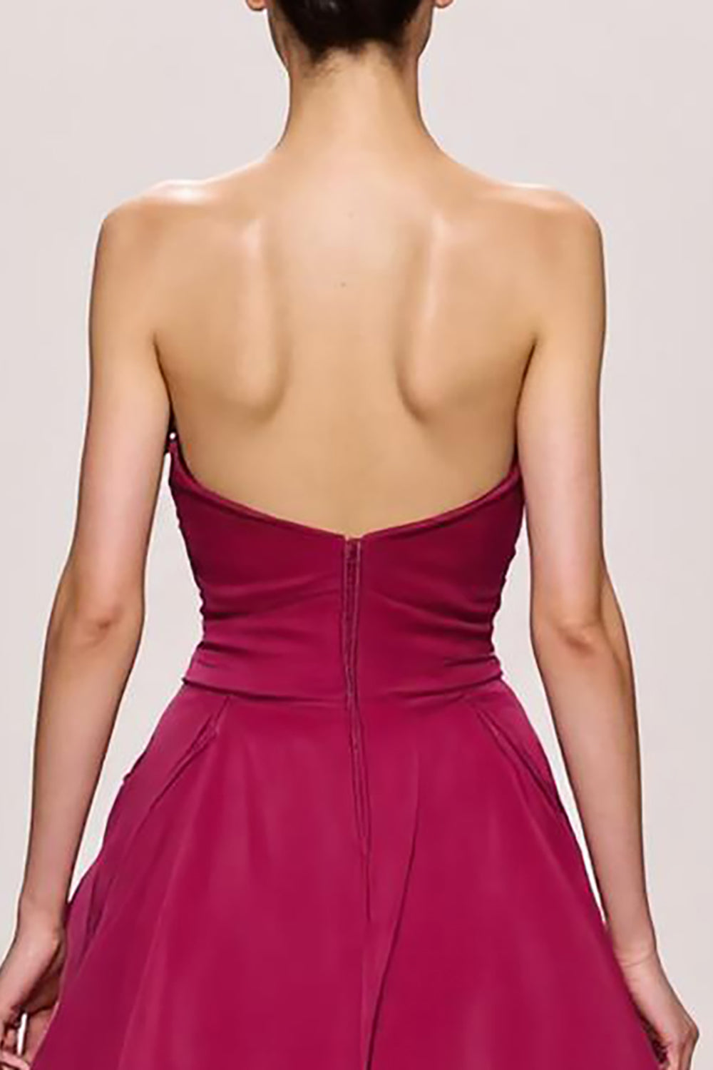 Fuchsia Satin A-Linie Gerafftes Trägerloses Langes Abendkleid mit Schlitz