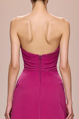 Fuchsia Satin A-Linie Trägerloses Langes Abendkleid mit 3D-Blume