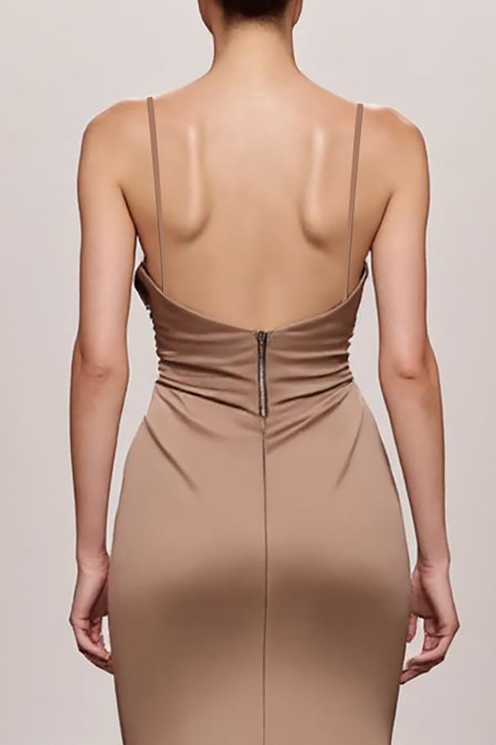 Kaffee Satin Meerjungfrau Spaghettiträger Langes Abendkleid