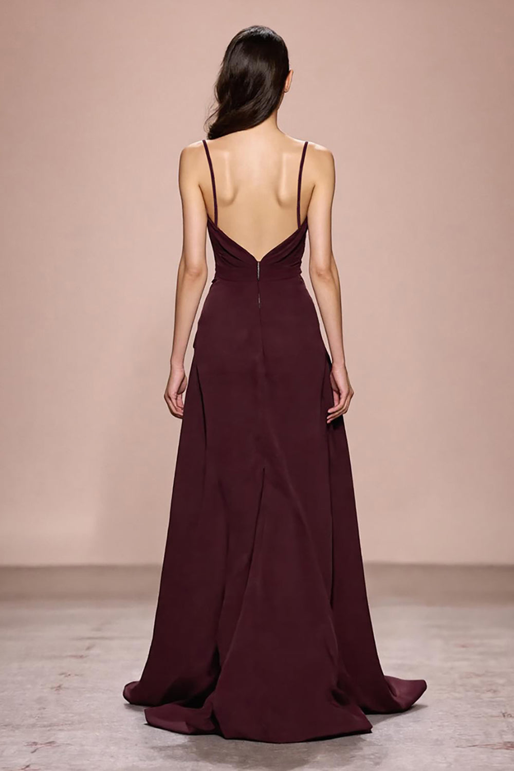 Dunkelrotes Etui Gerafftes Spaghettiträger Langes Abendkleid