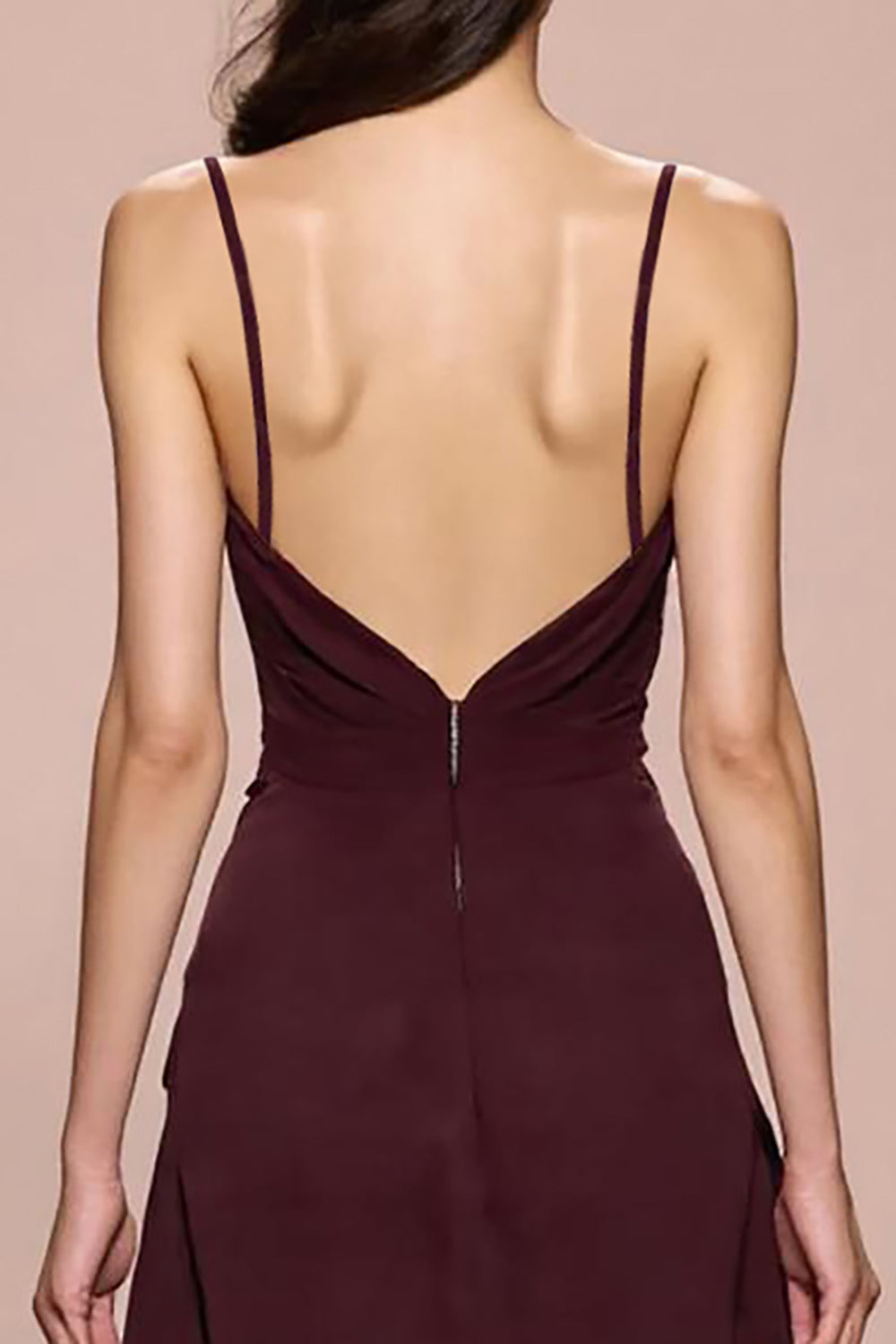 Dunkelrotes Etui Gerafftes Spaghettiträger Langes Abendkleid