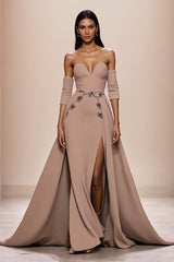Champagner Herzausschnitt Applikationen Abendkleid mit Schlitz