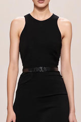 Schwarzes Langes A-Linie Abendkleid mit Neckholder aus Samt
