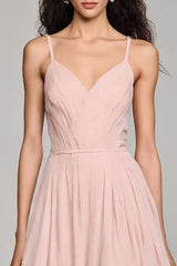 Hellrosa Chiffon A-Linie Abendkleid mit Spaghettiträgern