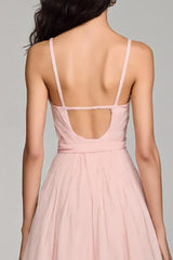 Hellrosa Chiffon A-Linie Abendkleid mit Spaghettiträgern