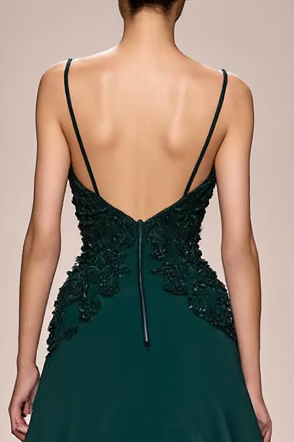 Dunkelgrünes Langes Abendkleid aus Satin in A-Linie mit Rüschen und Applikationen