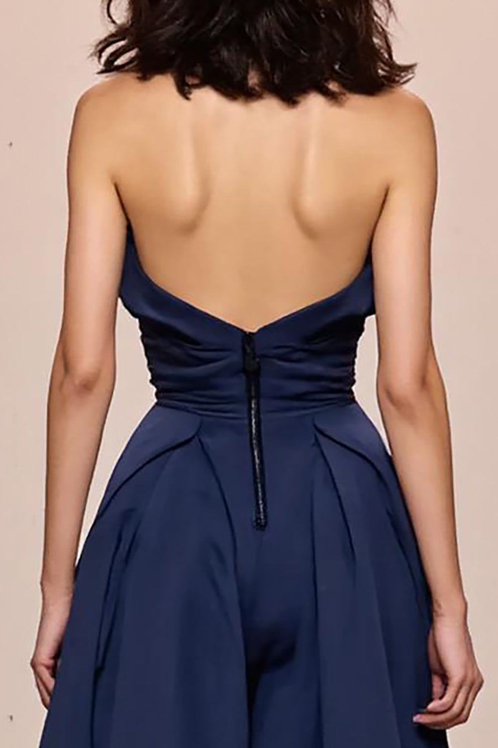 Dunkelblaues Trägerloses Langes Abendkleid aus Satin in A-Linie