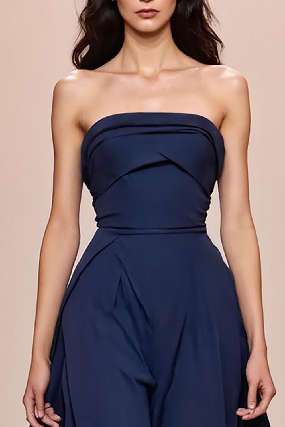 Dunkelblaues Trägerloses Langes Abendkleid aus Satin in A-Linie