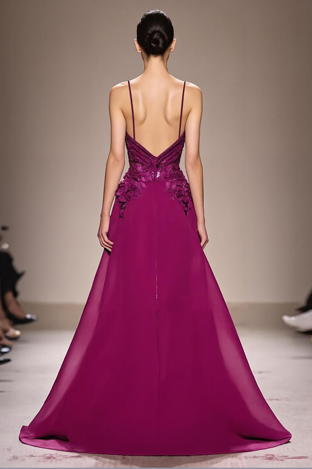 Pflaume Appliziertes Abendkleid in A-Linie mit Spaghettiträgern