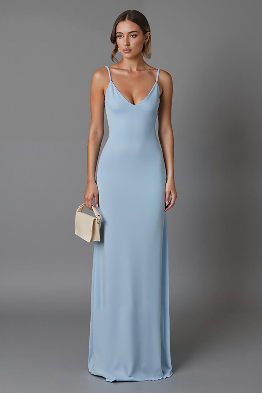 Himmelblaues Langes Abendkleid mit Spaghettiträgern
