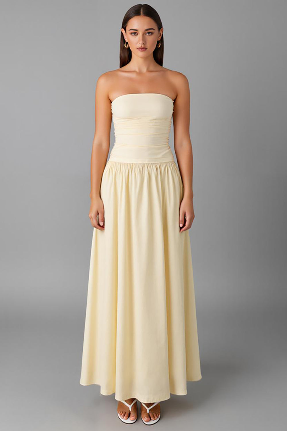 Einfaches Narzisse Trägerloses Abendkleid in A-Linie aus Chiffon