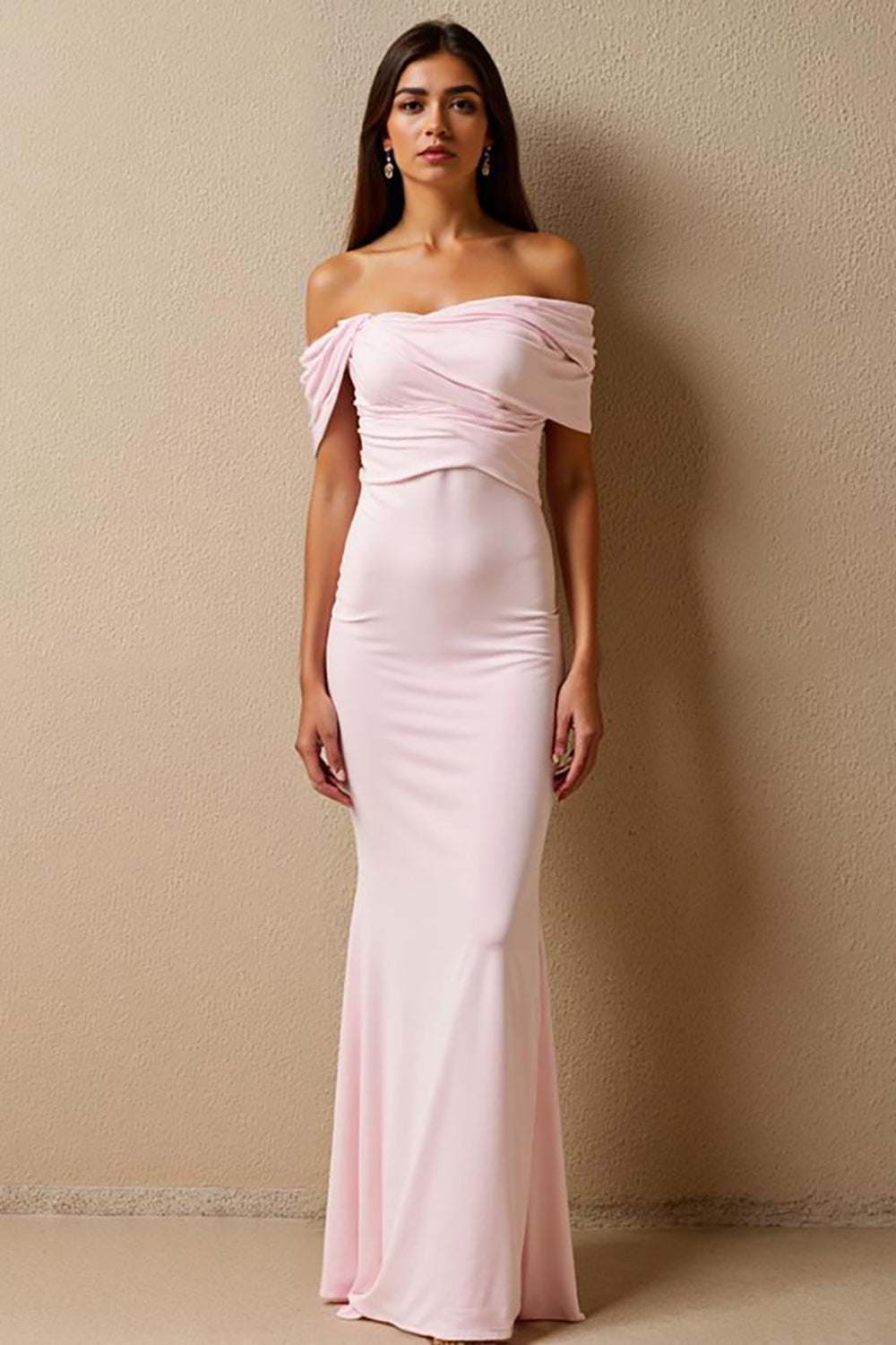 Hellrosa Meerjungfrauen Schulterfreies Abendkleid aus Chiffon