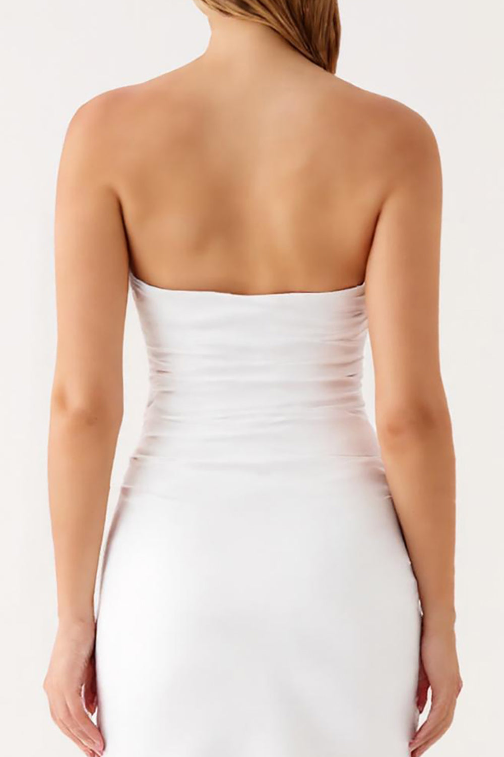 Elfenbein Trägerloses Schlichtes Standesamtkleid aus Satin mit Rüschen