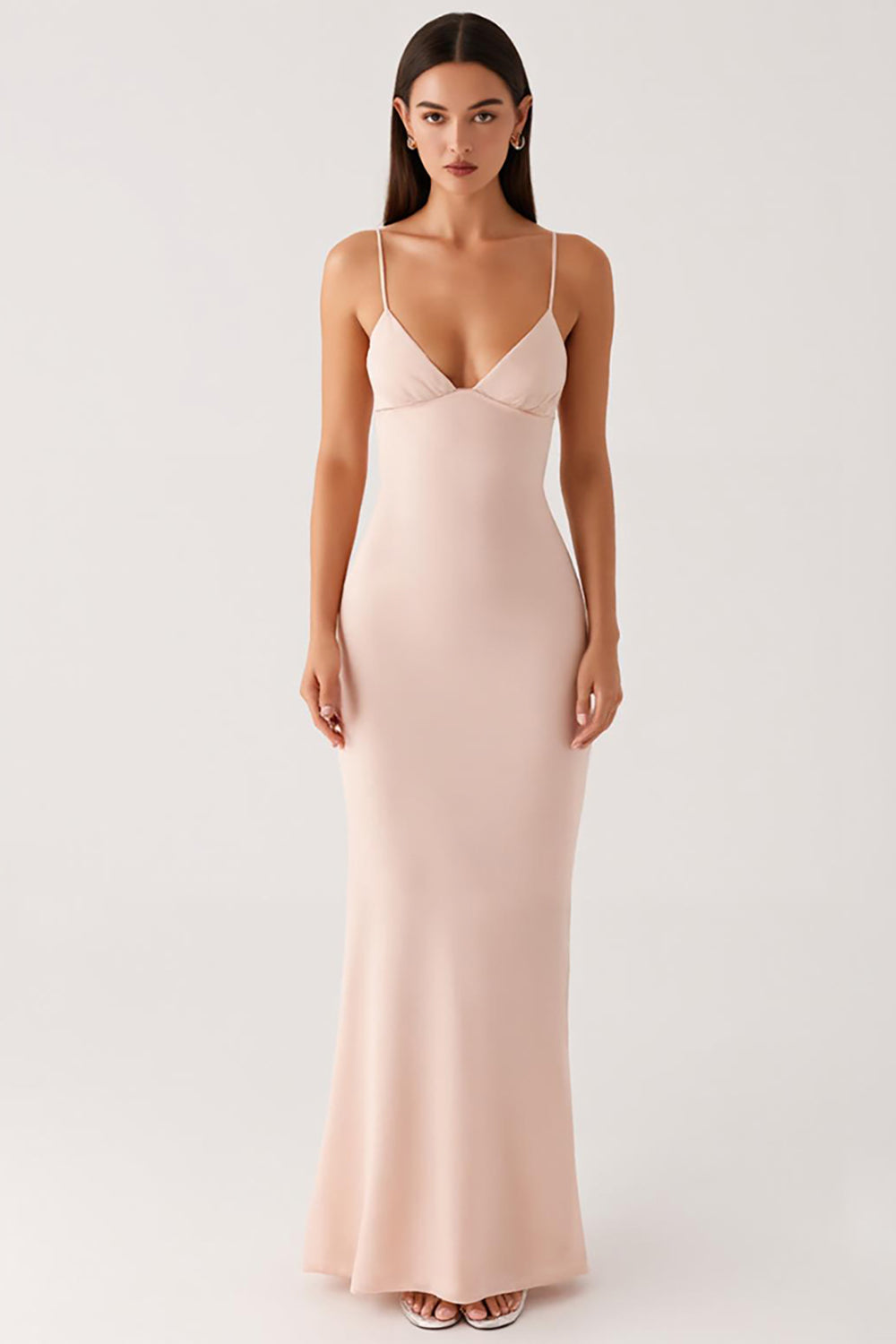 Aprikose Chiffon Spaghettiträger Etui Langes Abendkleid