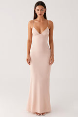 Aprikose Chiffon Spaghettiträger Etui Langes Abendkleid