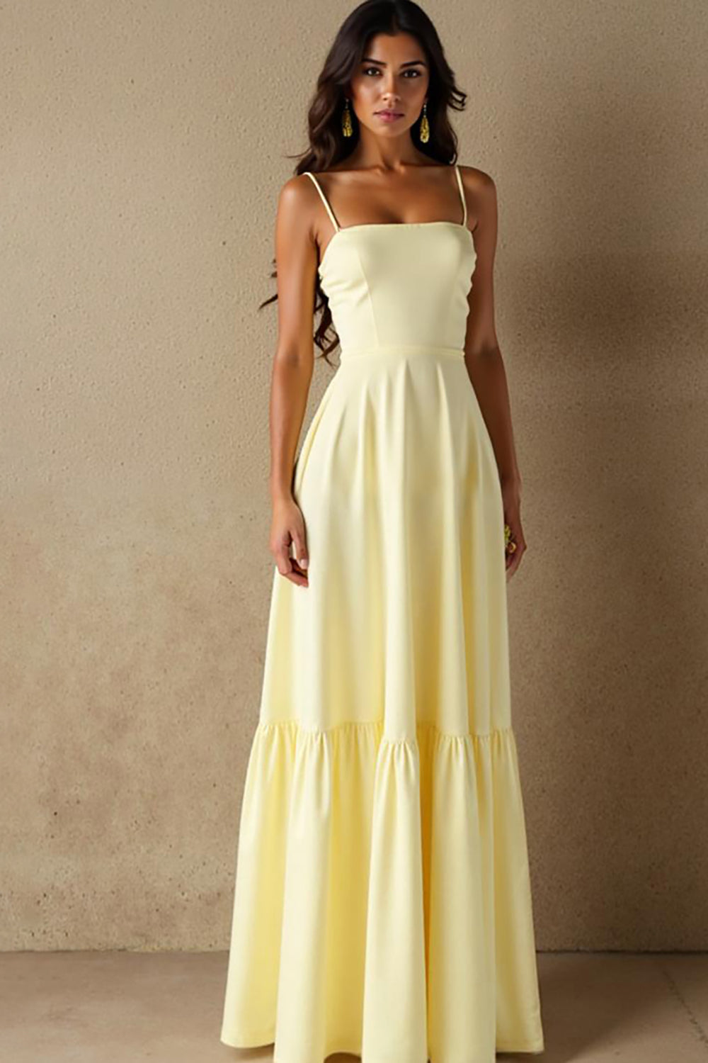 Narzissen Baumwolle Spaghettiträger A Linie Abendkleid