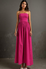 Fuchsia Trägerloses Abendkleid in A-Linie mit Rüschen