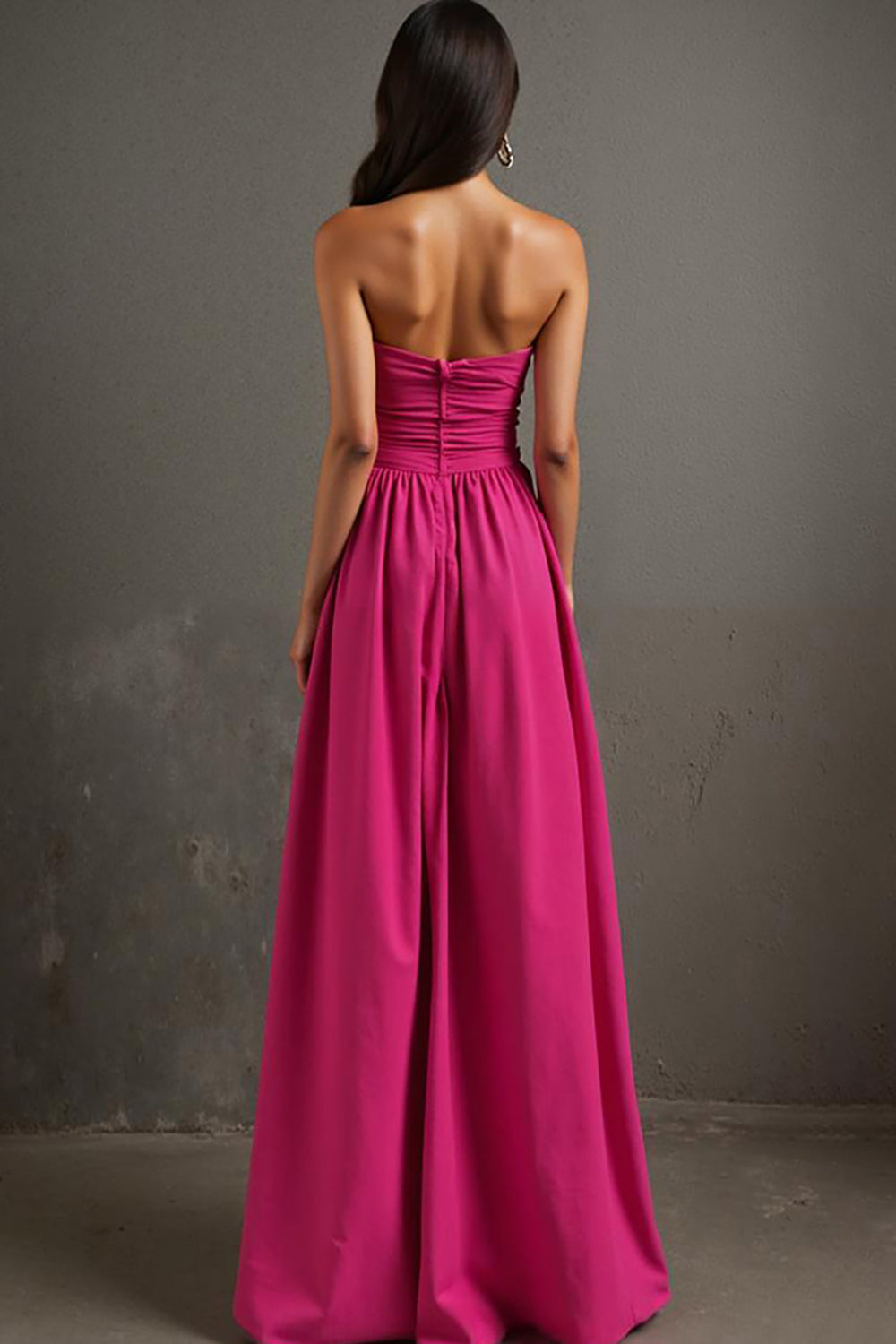 Fuchsia Trägerloses Abendkleid in A-Linie mit Rüschen