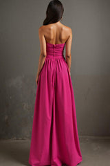 Fuchsia Trägerloses Abendkleid in A-Linie mit Rüschen