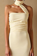 Narzissen Satin Etui Neckholder Langes Abendkleid