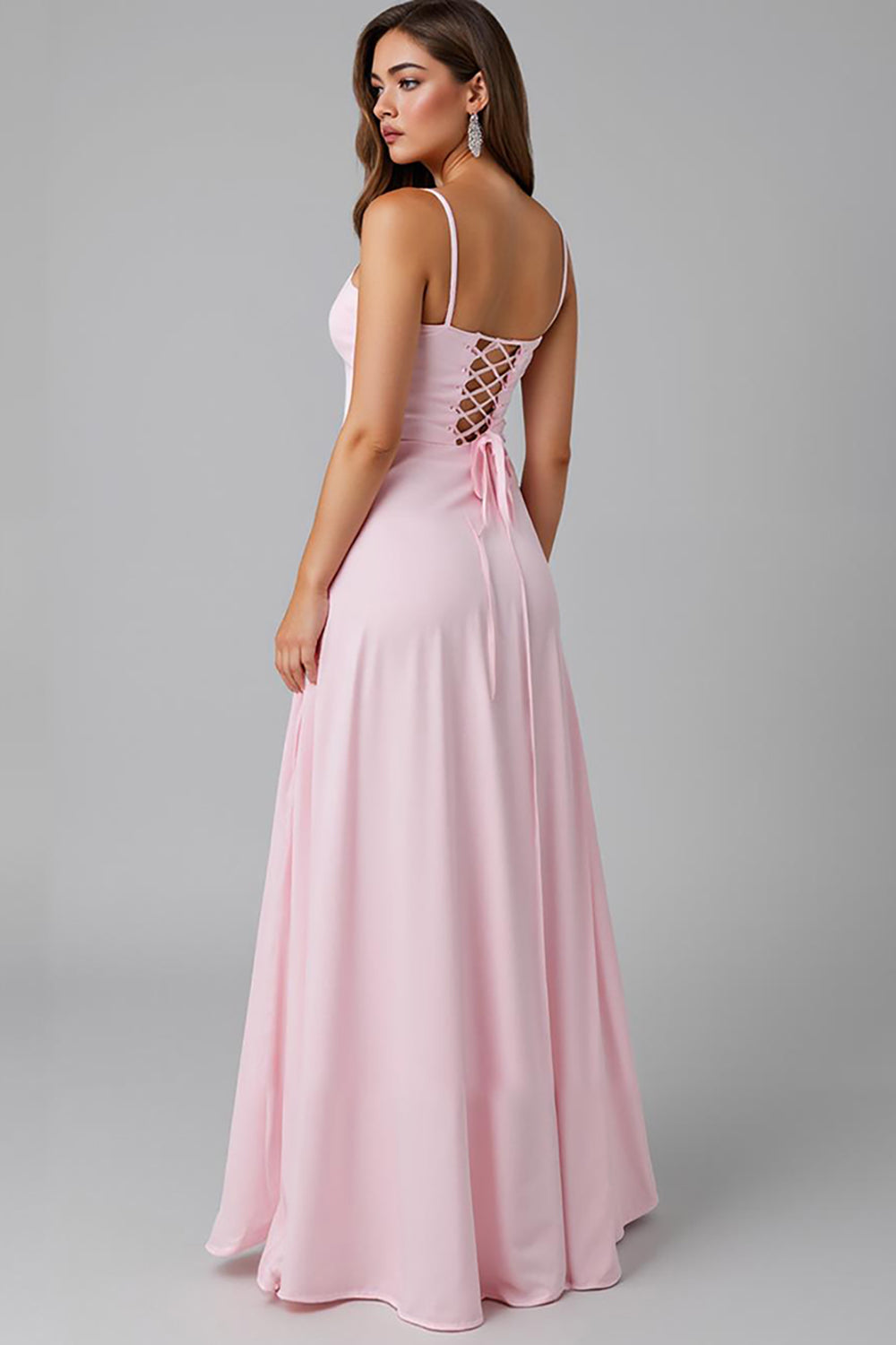 Einfaches Hellrosa A-Linie Spaghettiträger Langes Abendkleid