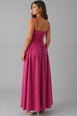 Fuchsia Spaghettiträger A Linie Abendkleid aus Baumwolle