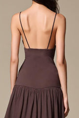 Kaffee Chiffon A-Linie Spaghettiträger Langes Abendkleid